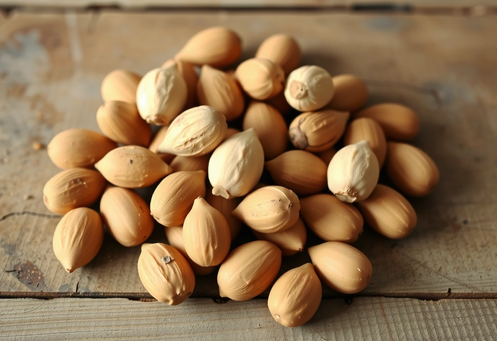 Un puñado de nueces de Brasil sobre una superficie rústica.